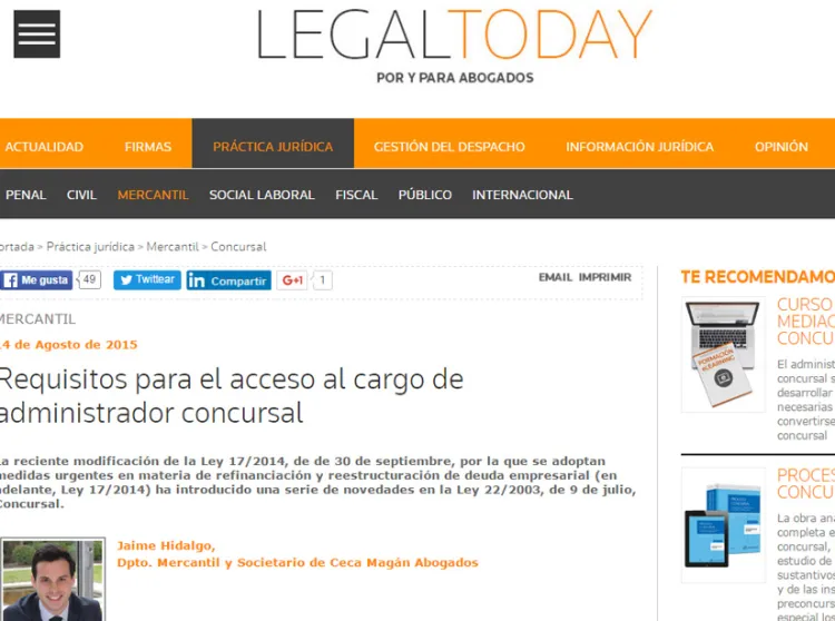 Requisitos para el acceso al cargo de administrador concursal