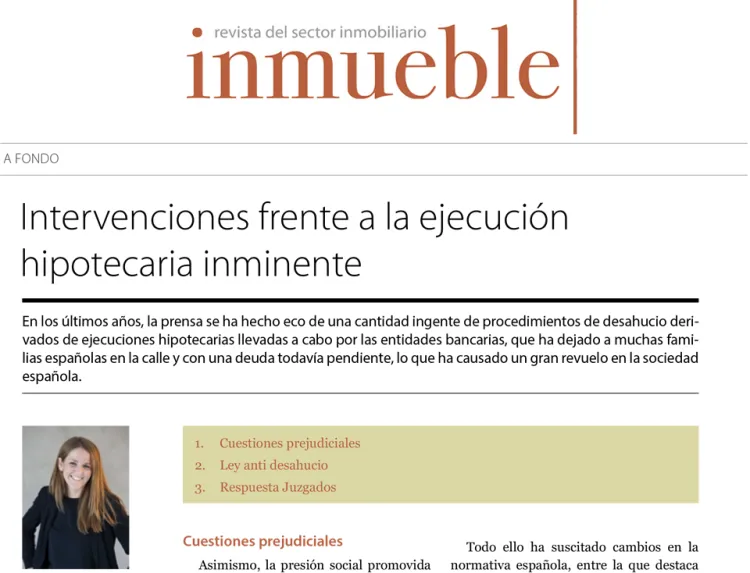Intervenciones frente a la ejecución hipotecaria inminente