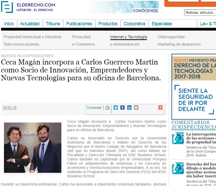 Ceca Magán incorpora a Carlos Guerrero como Socio para su oficina de Barcelona