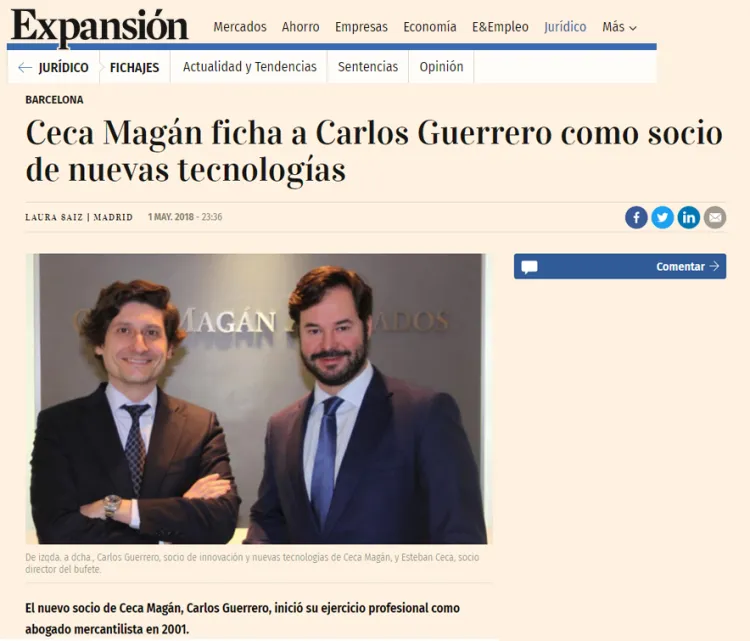 Ceca Magán ficha a Carlos Guerrero como Socio de Nuevas Tecnologías