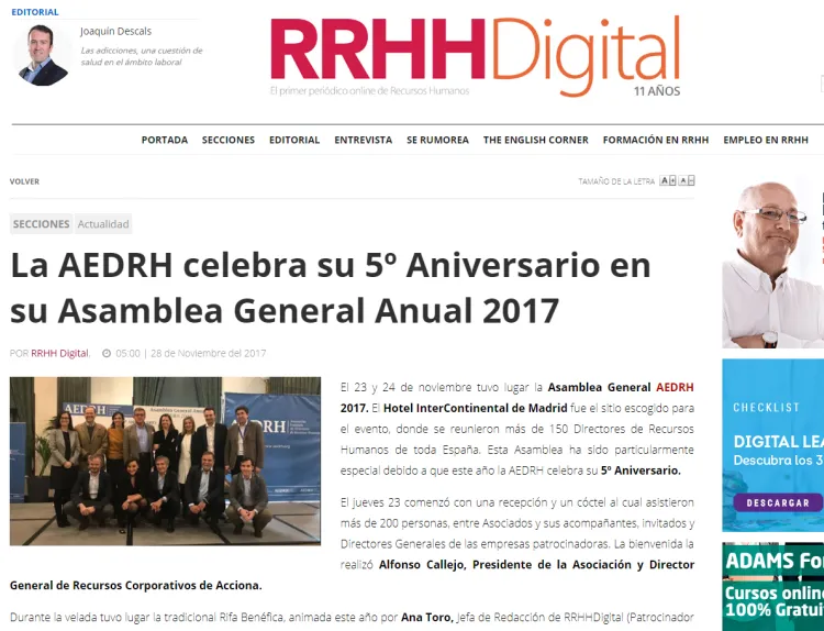 Ceca Magán, patrocinador de la 5ª asamblea general anual de AEDRH