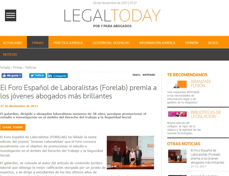 Juan Pascual, finalista de la 6ª edición del premio ‘Jóvenes Laboralistas’ (FORELAB)